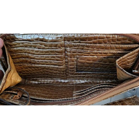 Kathy Van Zeeland Womens Pocketbook Golden Honey Croco Embossed Organizer Bag - Picture 10 of 16